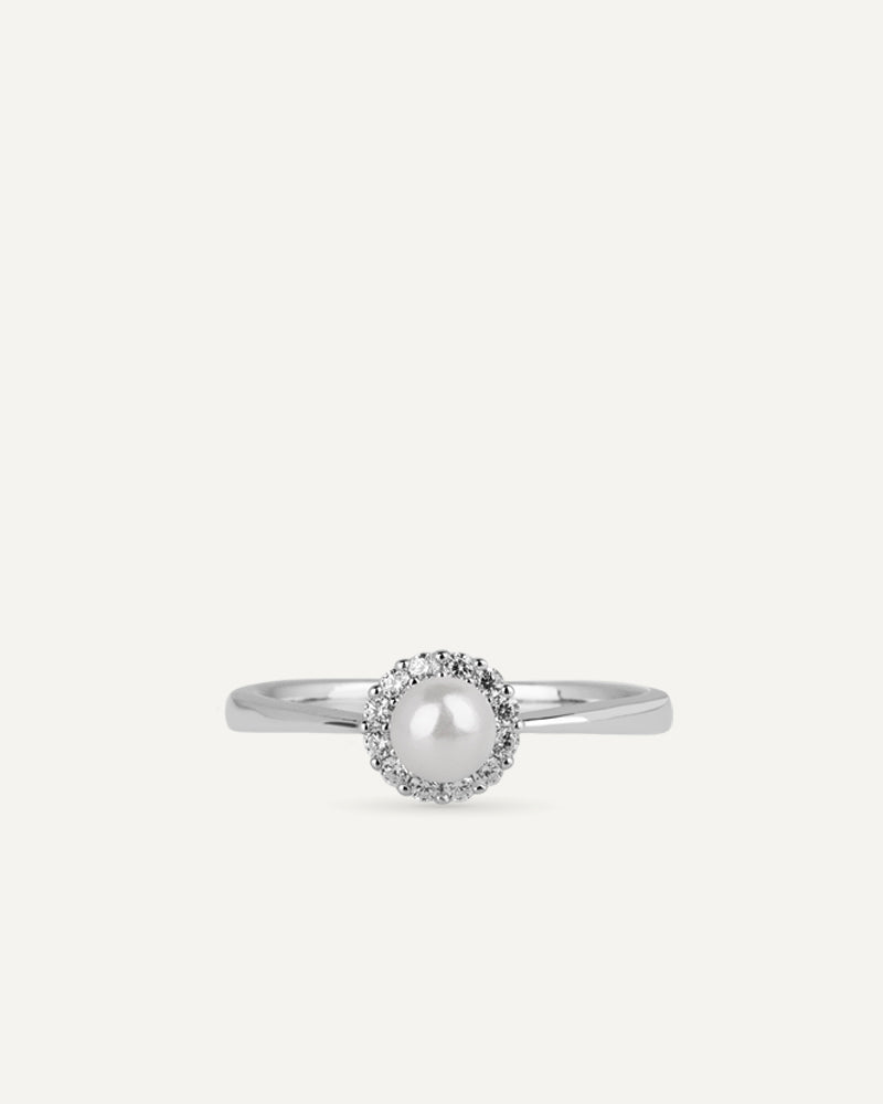 Anillo BRILLIANT CUT en plata de ley con circonitas Excellence star cut y perla de concha.