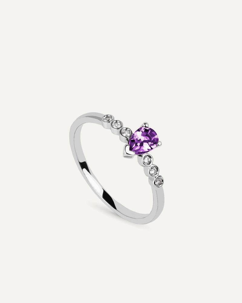 ANILLO CUARZO AMATISTA MORADA TALLA PERILLA Y TOPACIOS BLANCOS