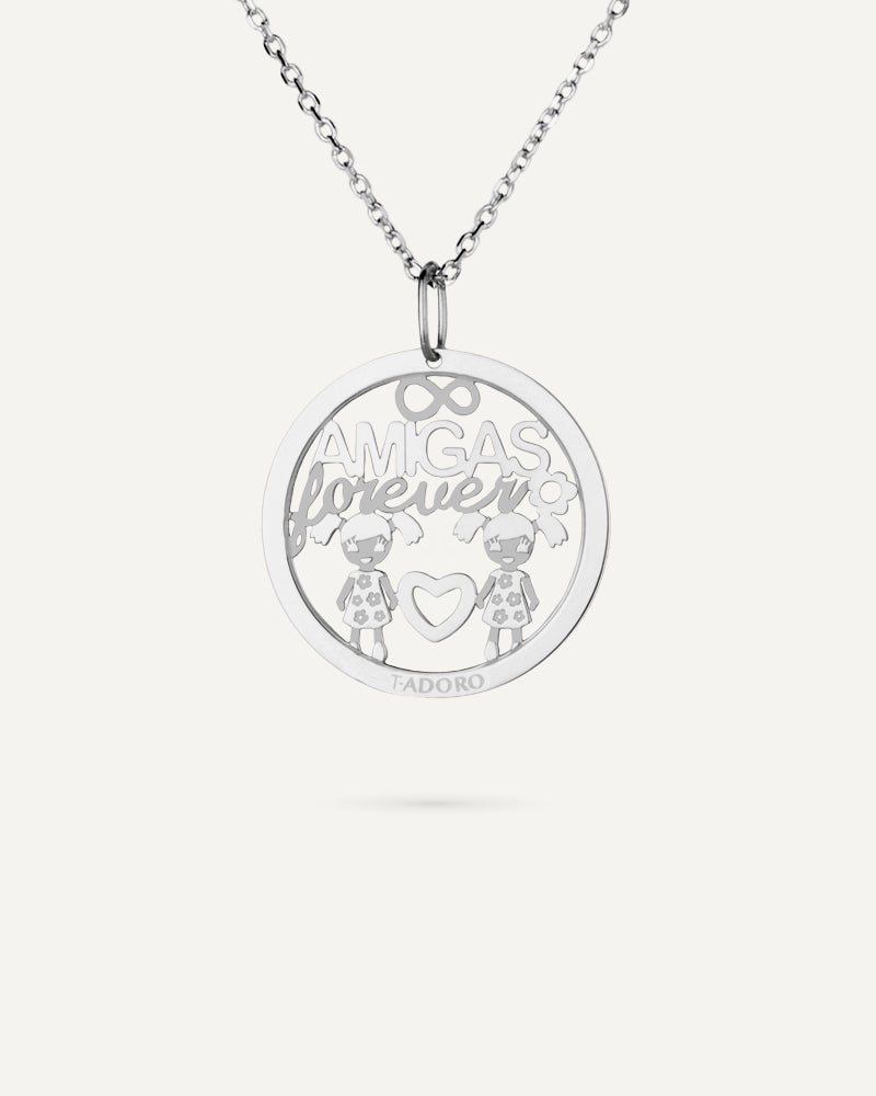 Collar "Amigas forever" en plata de ley rodiada.