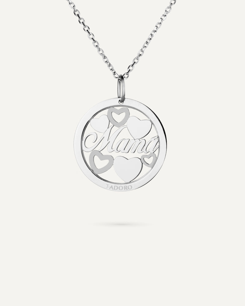 Collar "Mamá" corazones en plata de ley.