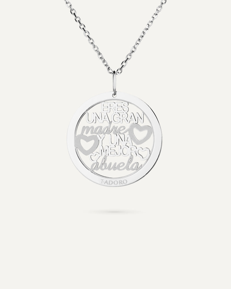 Collar "Eres una gran madre y una mejor abuela" en plata de ley rodiada