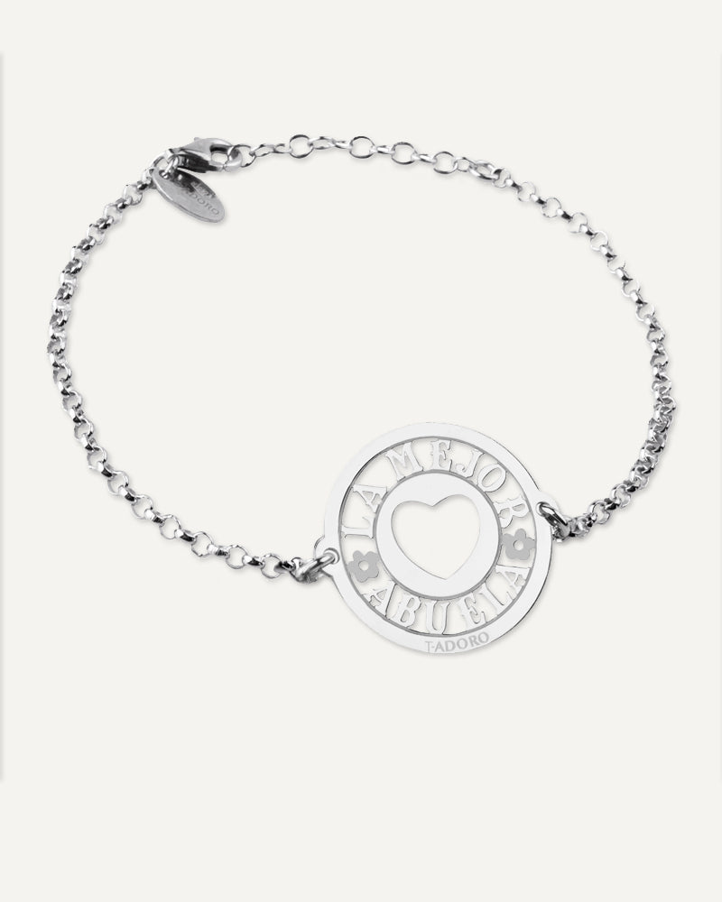 Pulsera "La mejor abuela" en plata de ley rodiada.