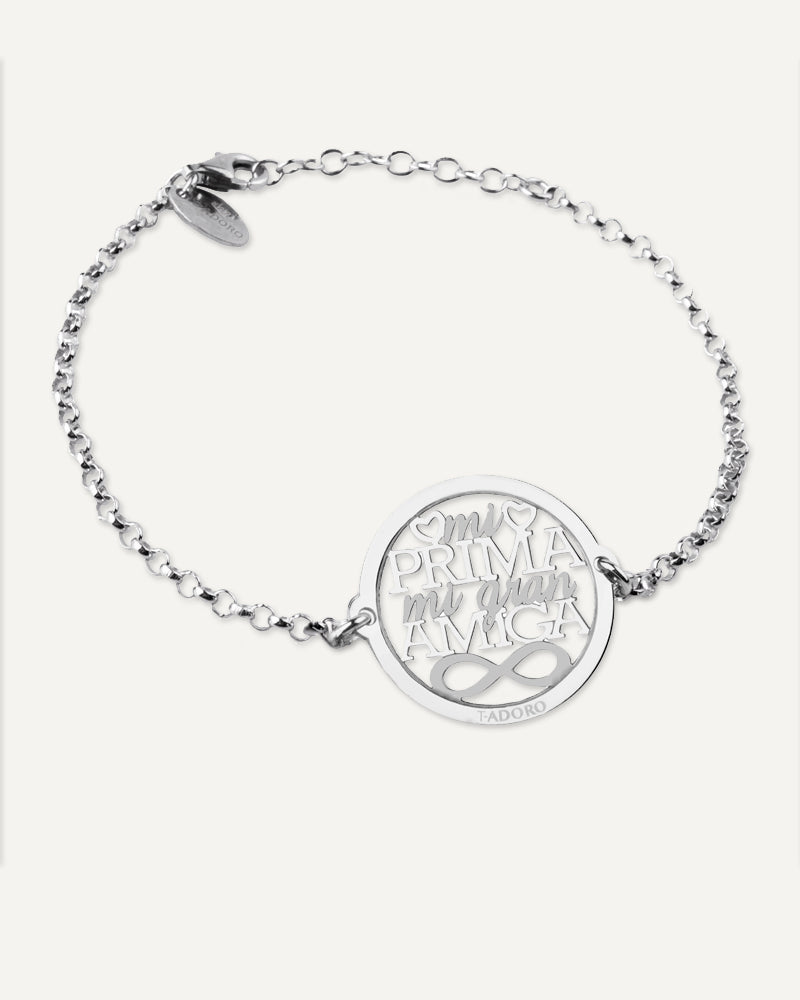 Pulsera "Mi prima mi gran amiga" en plata de ley rodiada.