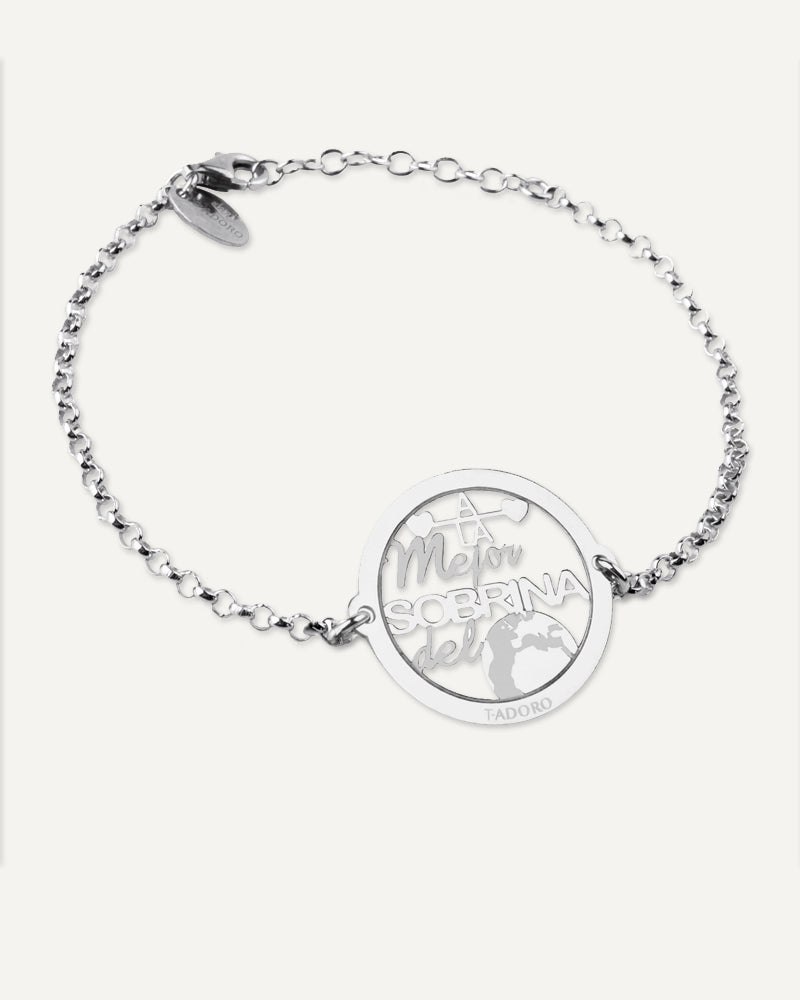 Pulsera "A la mejor sobrina del mundo" en plata de ley rodiada.