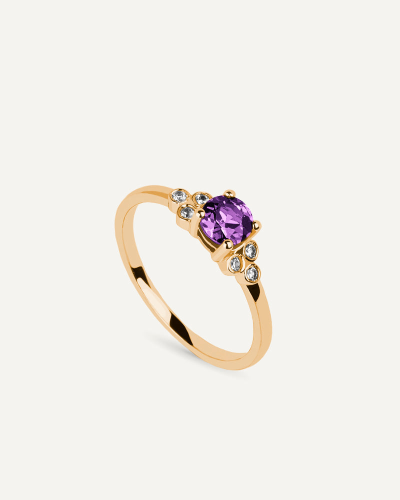 ANILLO CUARZO AMATISTA MORADA TALLA REDONDA Y TOPACIOS BLANCOS