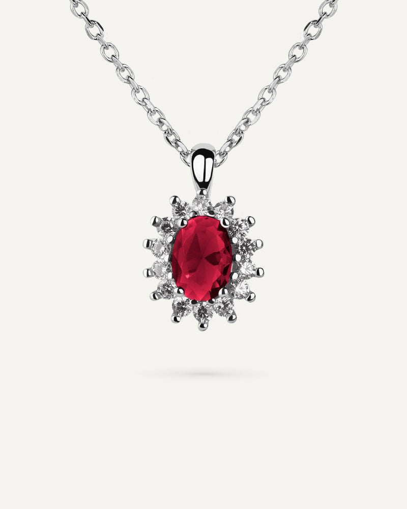 Collar BRILLIANT CUT en plata de ley y circonitas Excellence star cut y piedra roja