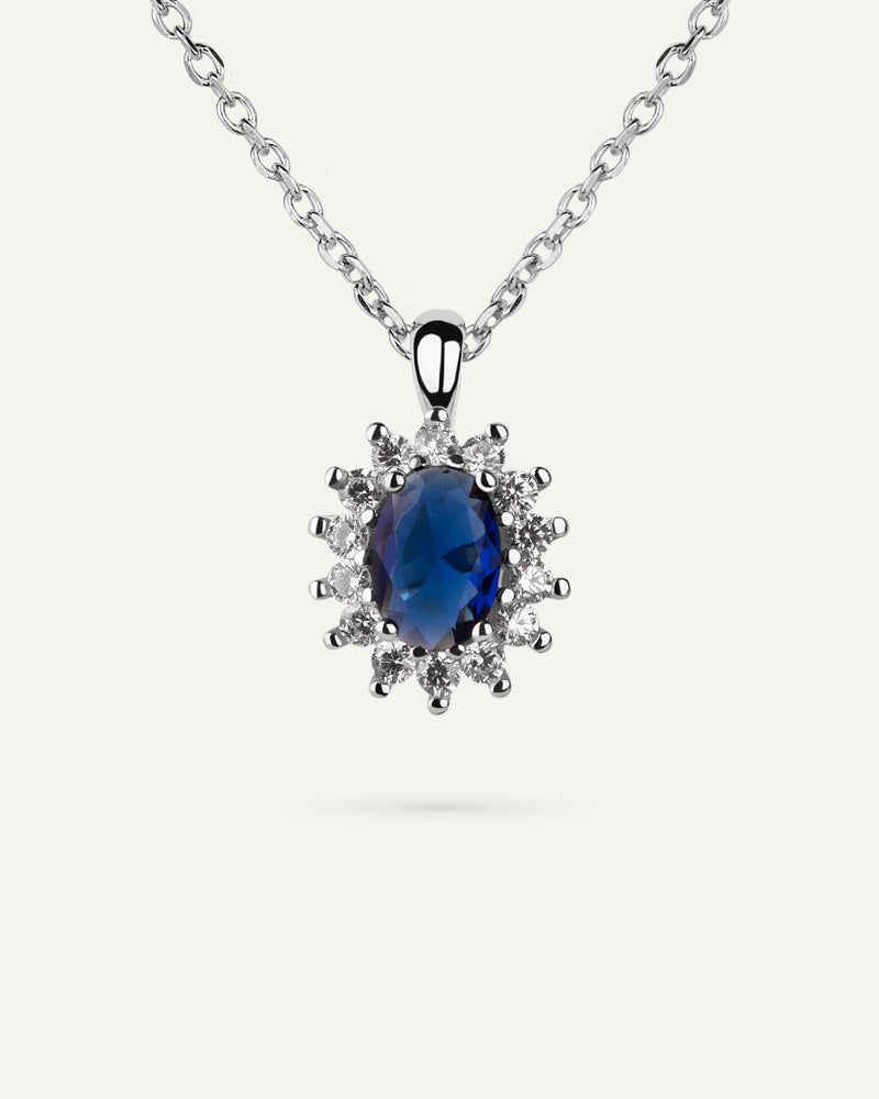 Collar BRILLIANT CUT en plata de ley y circonitas Excellence star cut y piedra azul