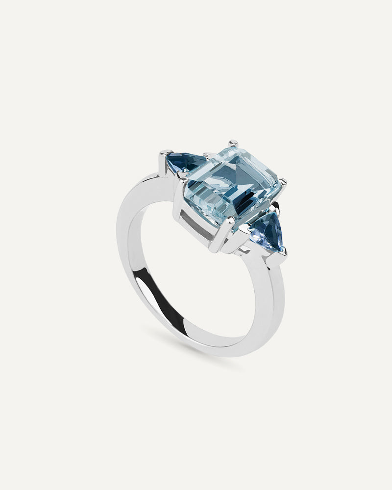 ANILLO OCTOGONAL SKY Y LONDON BLUE A AMBOS LADOS