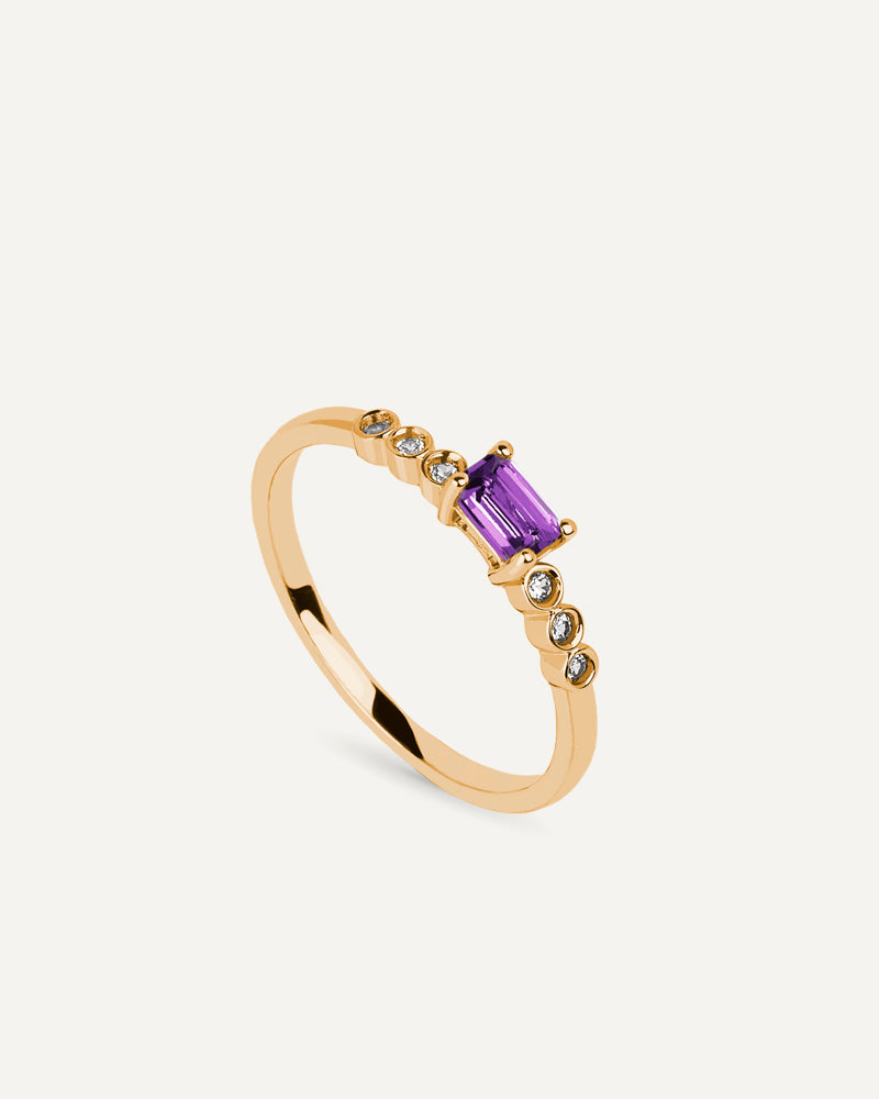 ANILLO CUARZO AMATISTA MORADA TALLA OCTOGONAL Y TOPACIOS BLANCOS