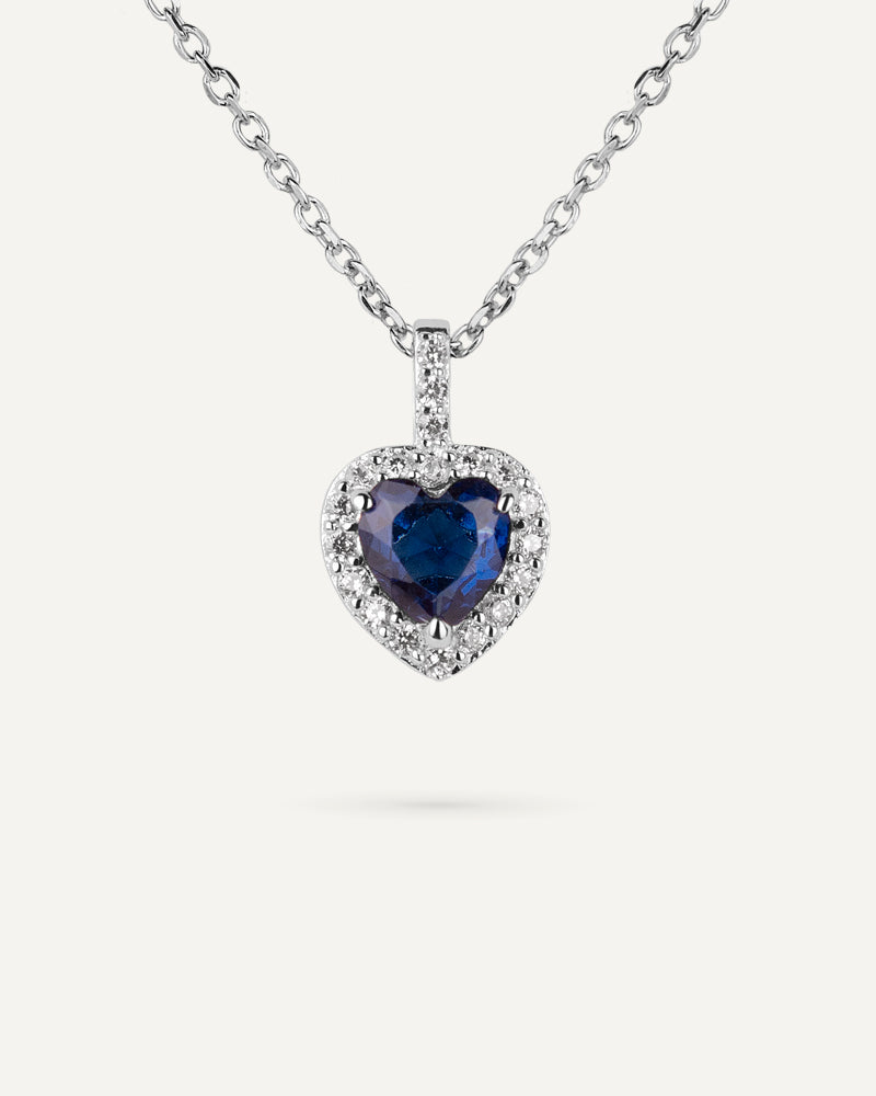 Collar corazón BRILLIANT CUT en plata de ley y circonitas Excellence star cut y piedra azul