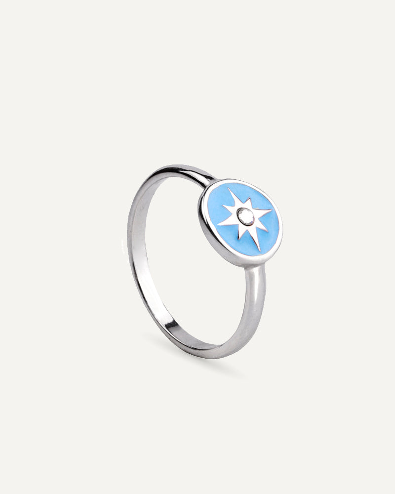 Anillo Rosa De Los Vientos Azul - Mediterráneo