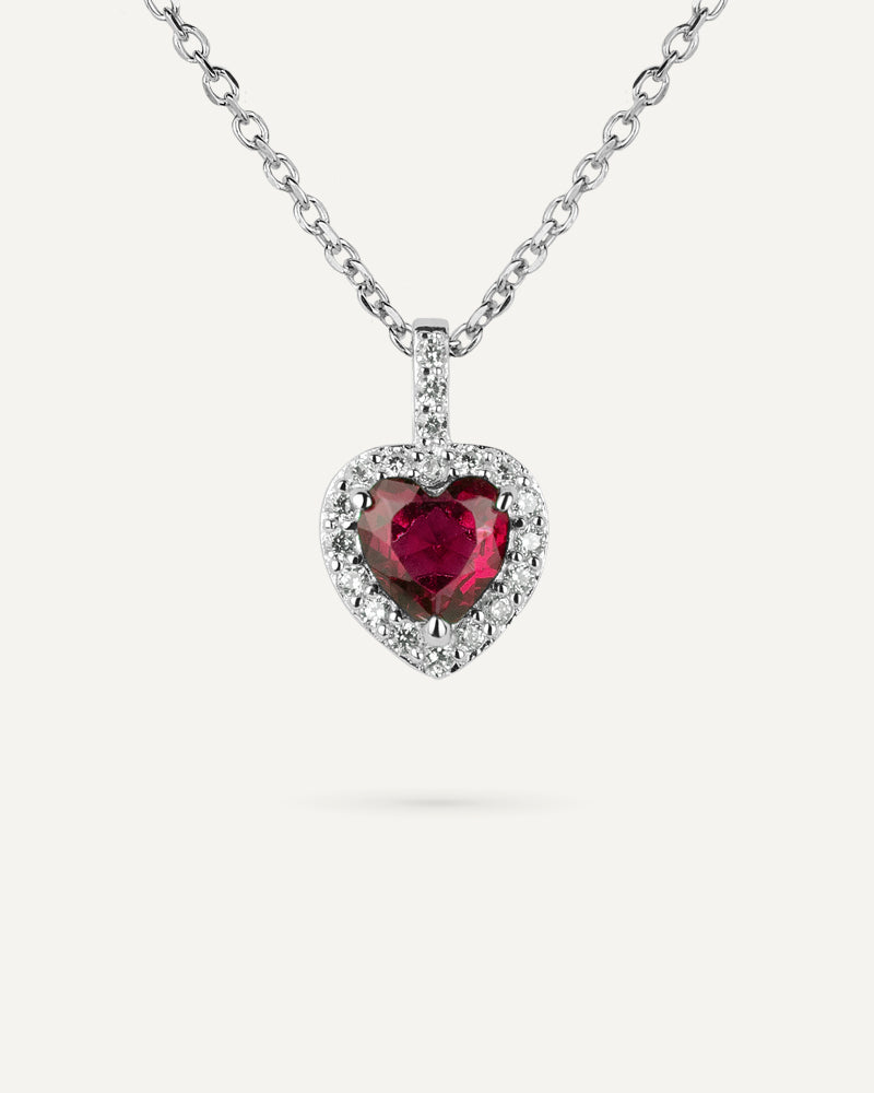 Collar corazón BRILLIANT CUT en plata de ley y circonitas Excellence star cut y piedra roja