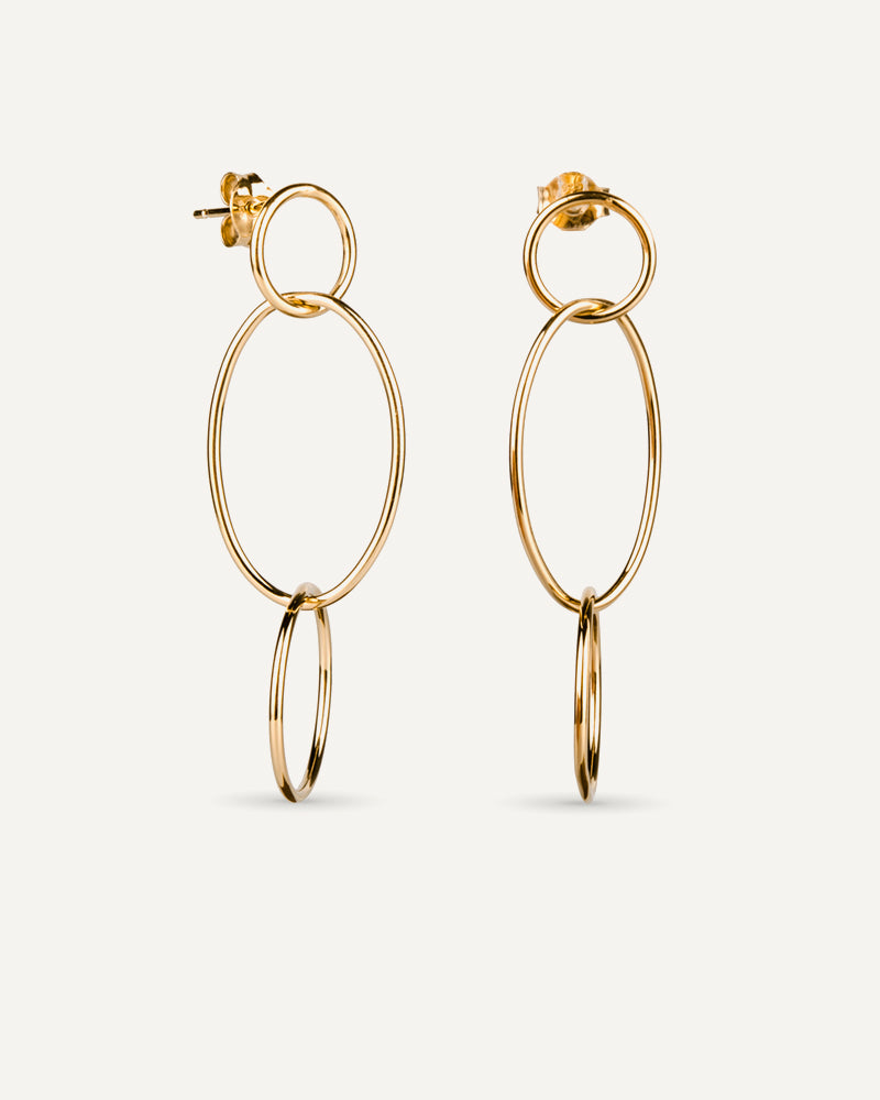 Pendientes Plata Tres Aros Con Baño De Oro Amarillo