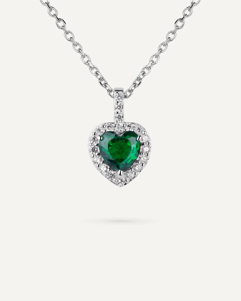 Collar corazón BRILLIANT CUT en plata de ley y circonitas Excellence star cut y piedra verde