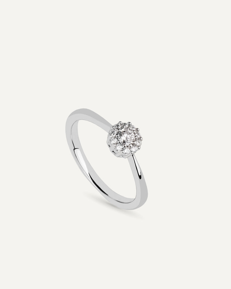 Anillo BRILLIANT CUT en plata de ley con circonitas Excellence star cut y perla de concha.