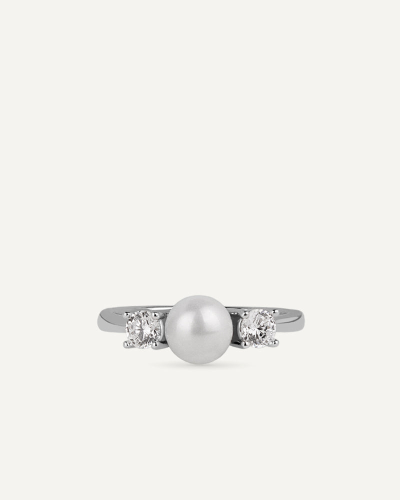 Anillo BRILLIANT CUT en plata de ley con circonitas Excellence star cut y perla de concha.