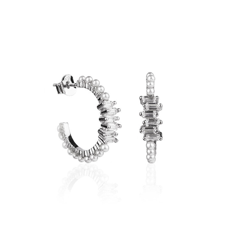 PENDIENTES ARO CON PERLAS Y CIRCONITAS - ELEGANCE