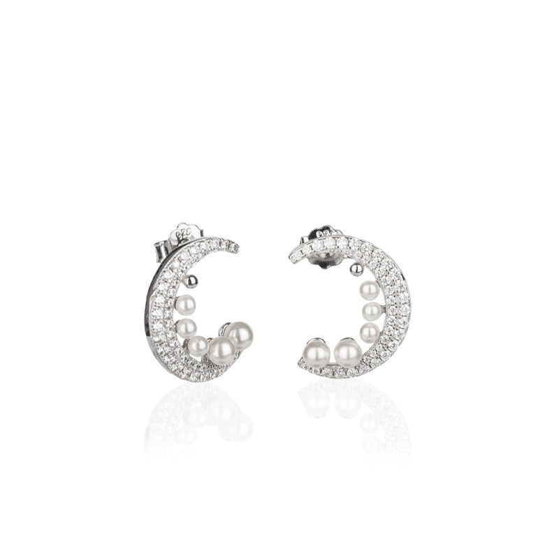 PENDIENTES MEDIA LUNA CON PERLAS Y CIRCONITAS - ELEGANCE
