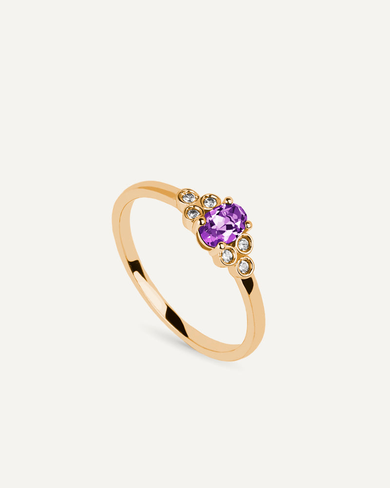 ANILLO CUARZO AMATISTA MORADA TALLA OVAL Y TOPACIOS BLANCOS