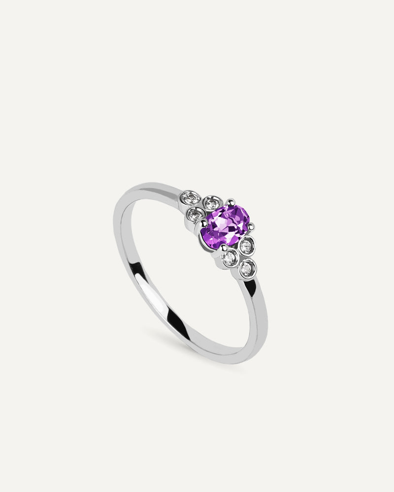 ANILLO CUARZO AMATISTA MORADA TALLA OVAL Y TOPACIOS BLANCOS