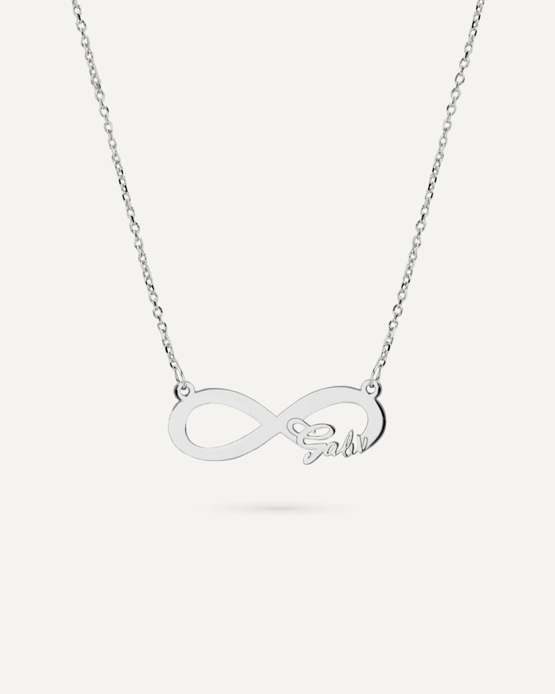 Collar infinito personalizado con 1 nombre en plata de ley