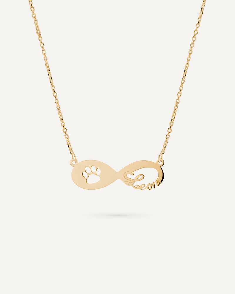 Collar infinito con huella de mascota en plata de ley