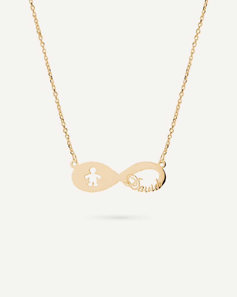 Collar infinito personalizado con niño en plata de ley.
