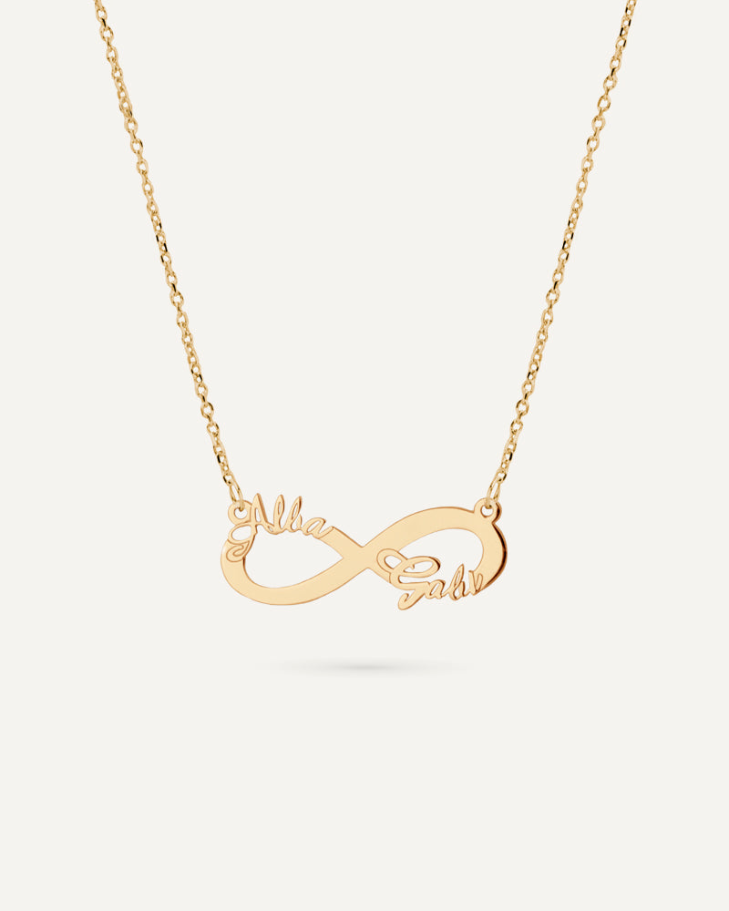 Collar infinito personalizado con 2 nombres en plata de ley
