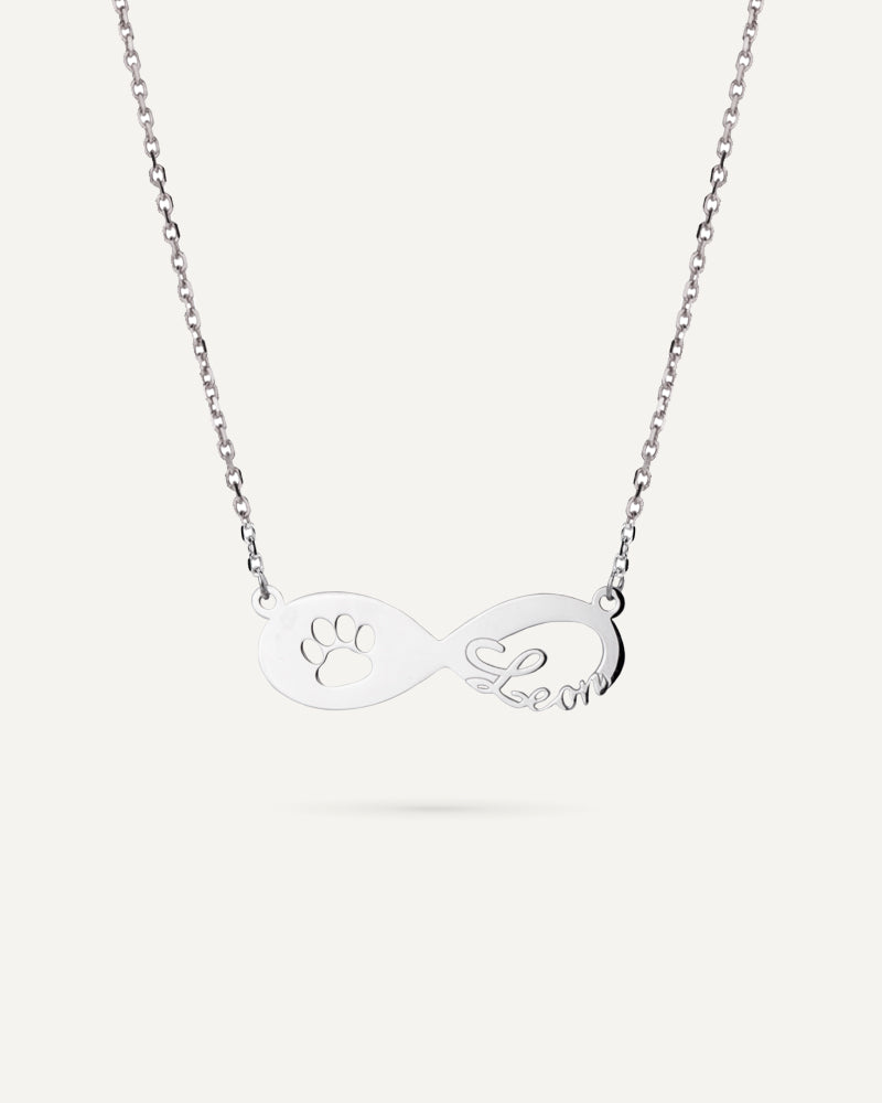 Collar infinito con huella de mascota en plata de ley