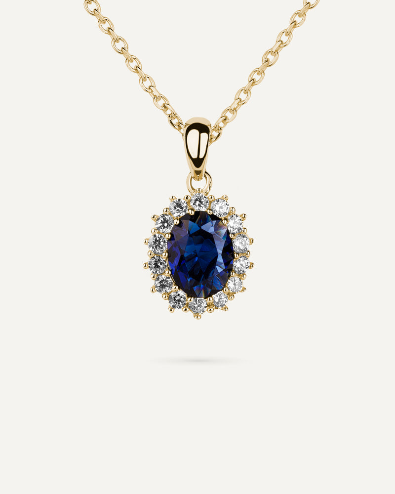 Collar BRILLIANT CUT en plata de ley y circonitas Excellence star cut y piedra azul