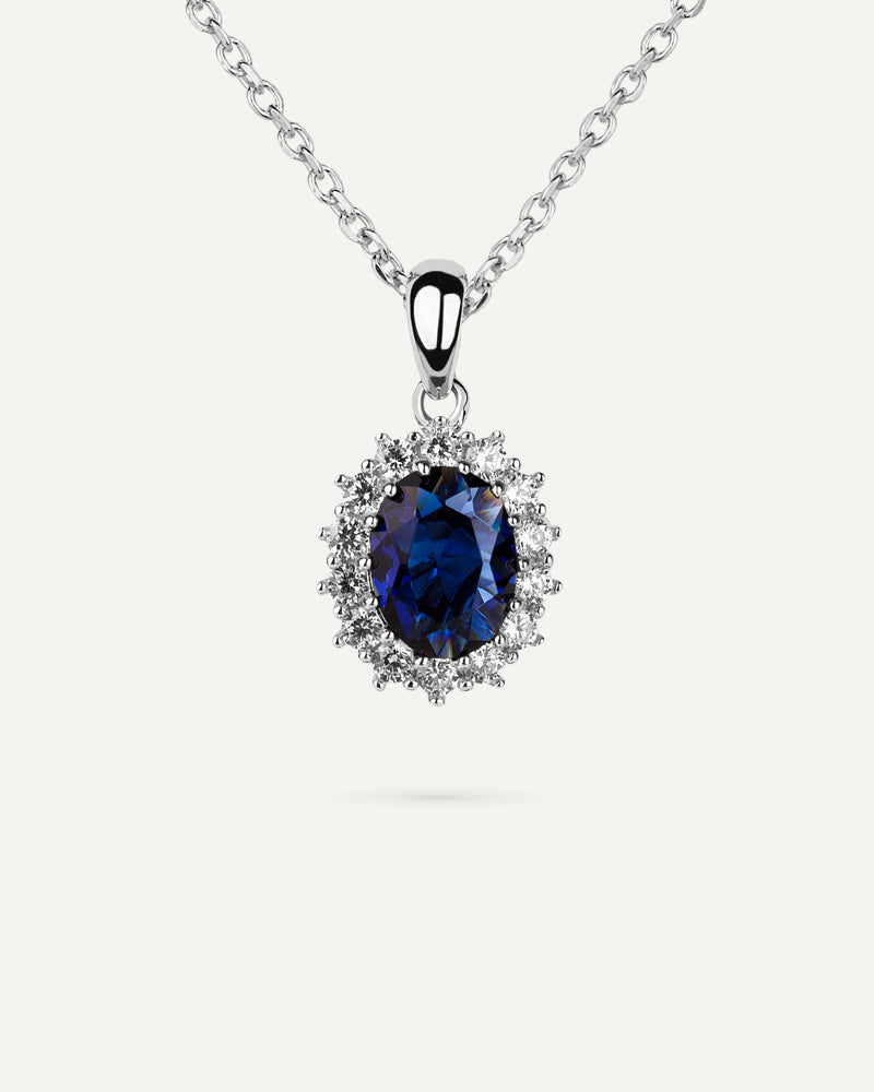 Collar BRILLIANT CUT en plata de ley y circonitas Excellence star cut y piedra azul