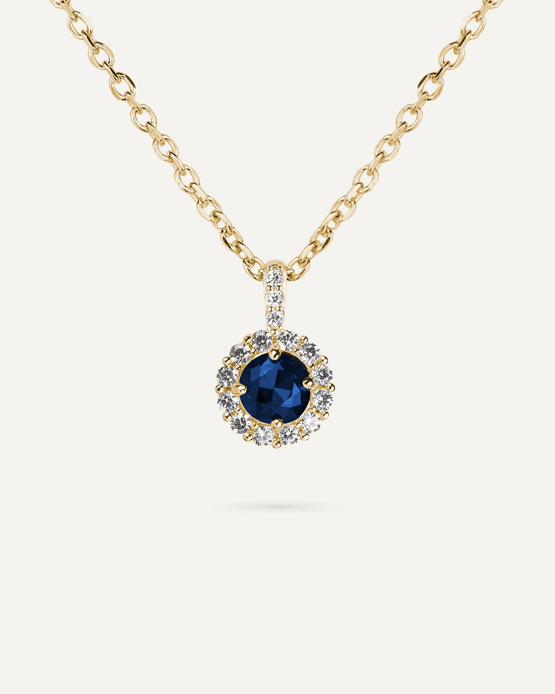 Collar BRILLIANT CUT en plata de ley y circonitas Excellence star cut y piedra color azul