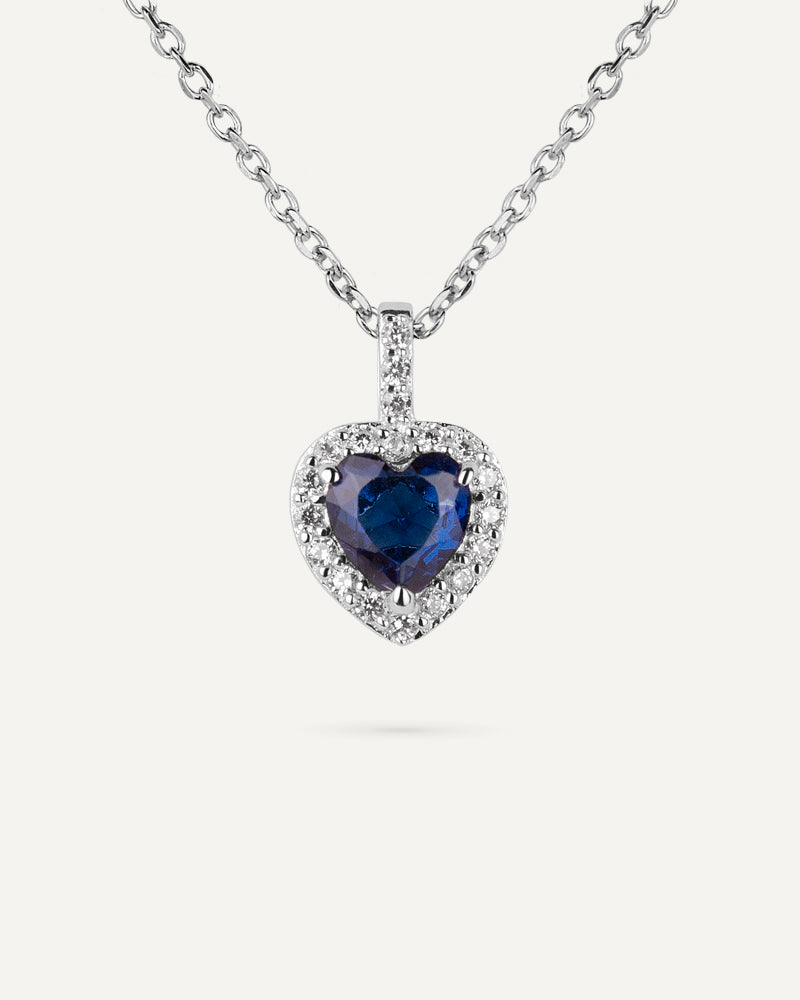 Collar corazón BRILLIANT CUT en plata de ley y circonitas Excellence star cut y piedra azul