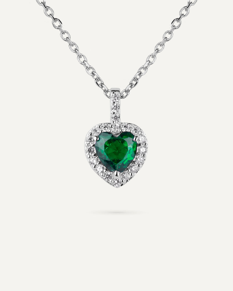 Collar corazón BRILLIANT CUT en plata de ley y circonitas Excellence star cut y piedra verde