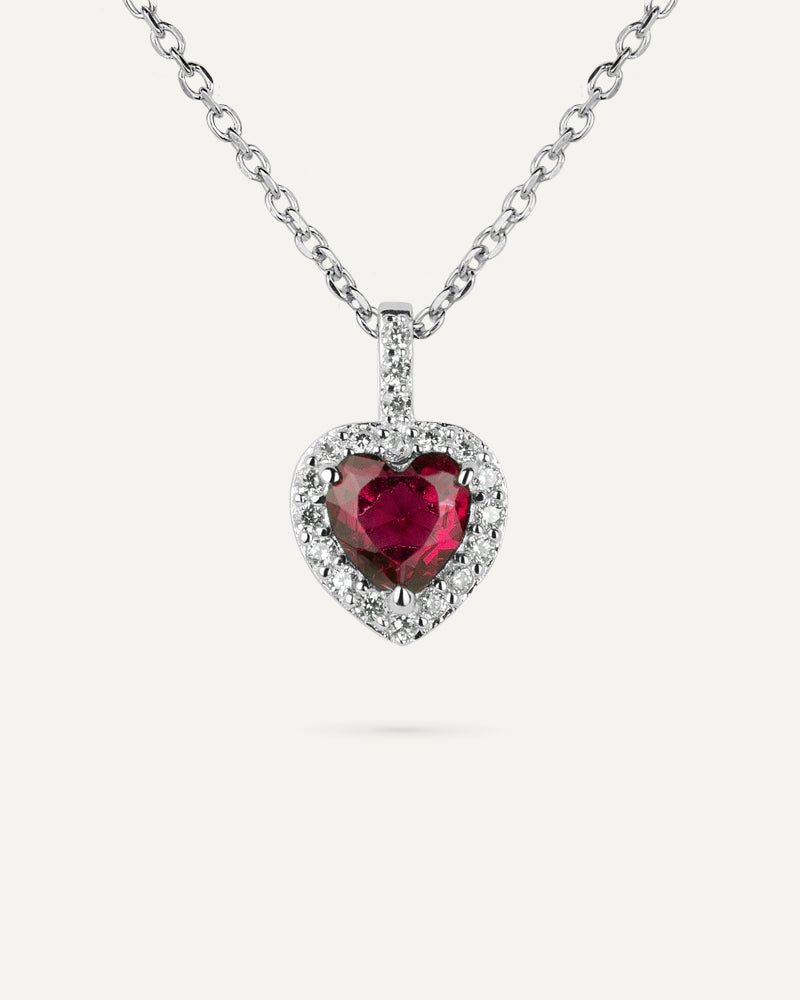 Collar corazón BRILLIANT CUT en plata de ley y circonitas Excellence star cut y piedra roja