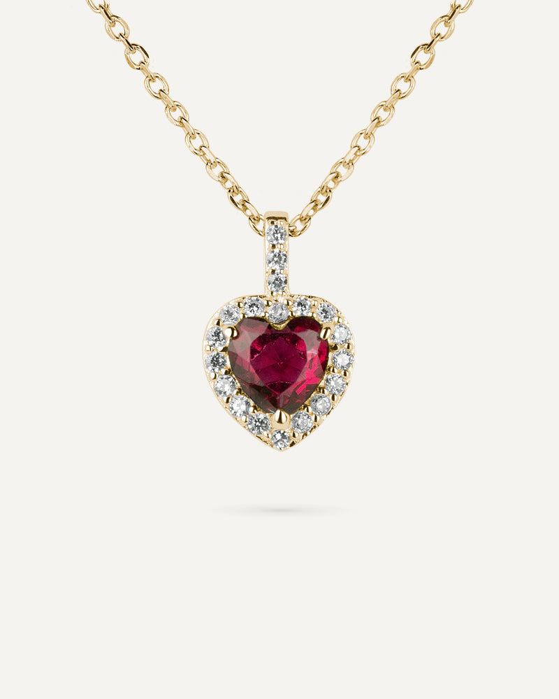 Collar corazón BRILLIANT CUT en plata de ley y circonitas Excellence star cut y piedra roja