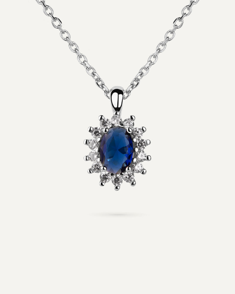 Collar BRILLIANT CUT en plata de ley y circonitas Excellence star cut y piedra azul