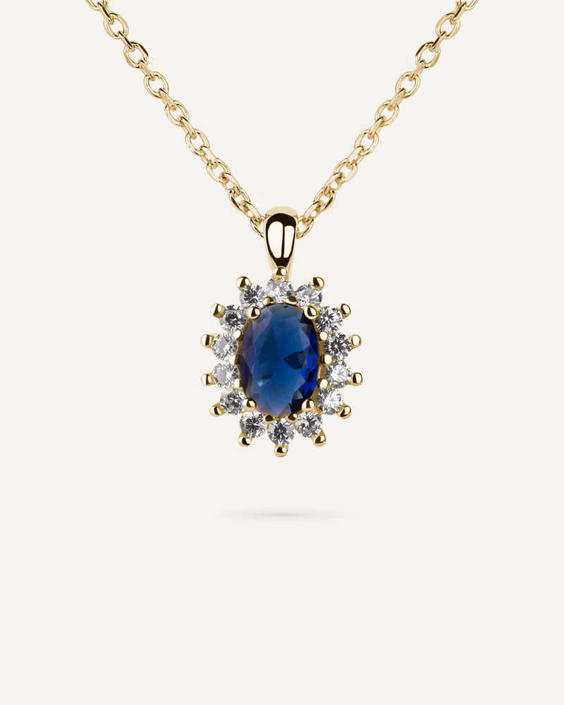 Collar BRILLIANT CUT en plata de ley y circonitas Excellence star cut y piedra azul