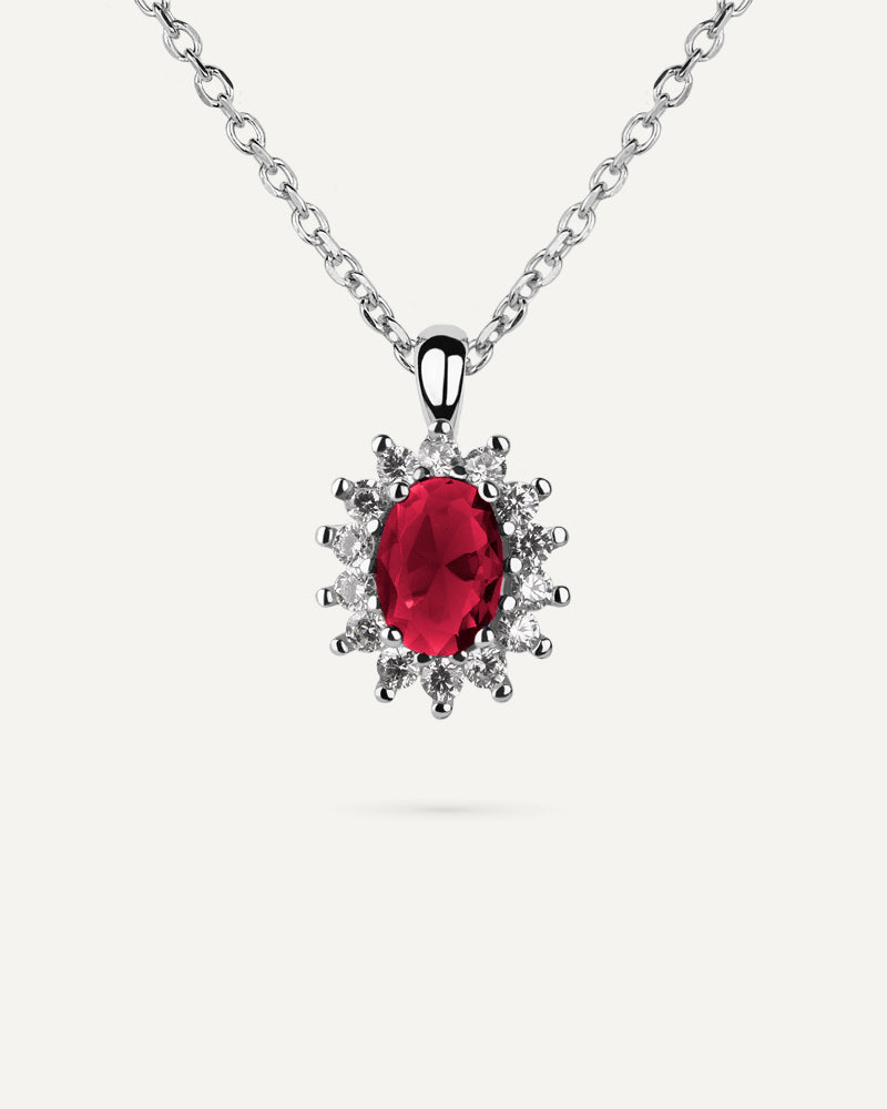 Collar BRILLIANT CUT en plata de ley y circonitas Excellence star cut y piedra roja