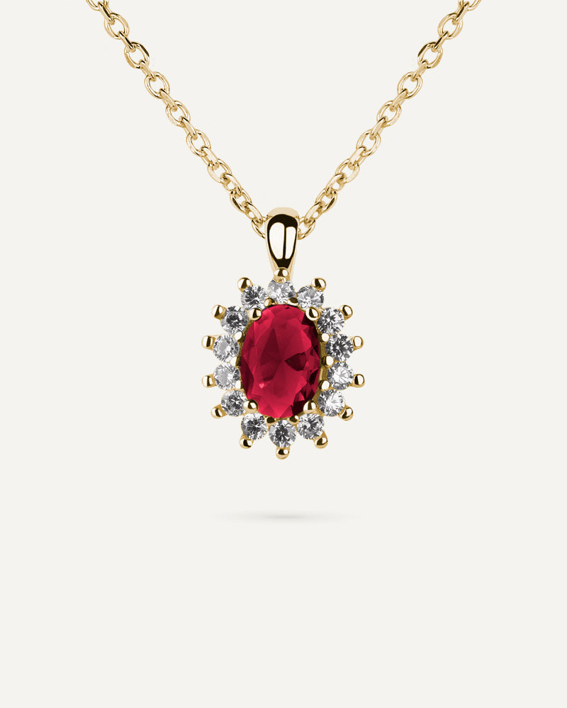 Collar BRILLIANT CUT en plata de ley y circonitas Excellence star cut y piedra roja