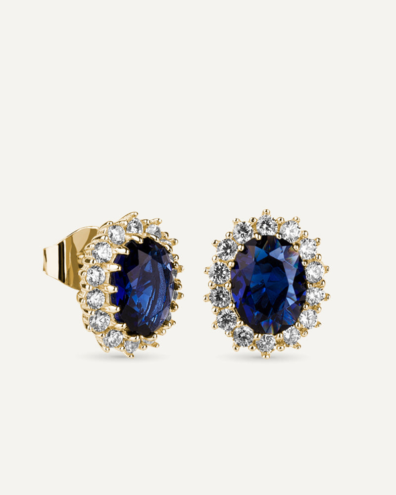 Pendientes BRILLIANT CUT en plata de ley con piedra azul central y circonitas Excellence star cut.