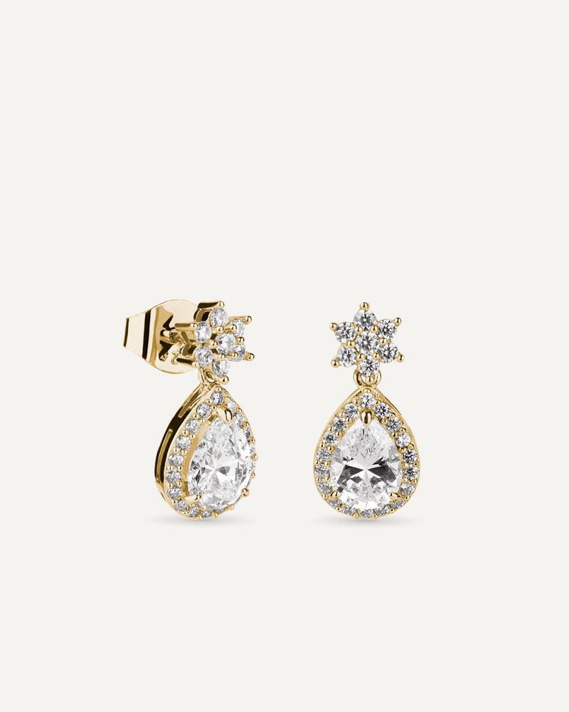 Pendientes BRILLIANT CUT en plata de ley y circonitas Excellence star cut con forma de perilla.