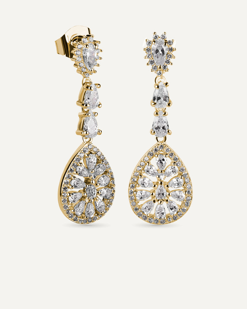 Pendientes BRILLIANT CUT en plata de ley con circonita en talla pera Excellence star cut.