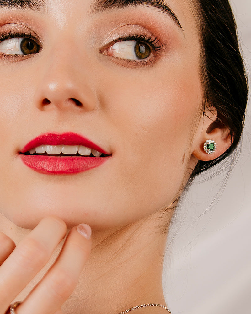 Pendientes BRILLIANT CUT en plata de ley y circonitas Excellence star cut en color verde esmeralda