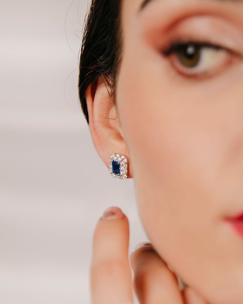 Pendientes BRILLIANT CUT en plata de ley y circonitas Excellence star cut en color azul