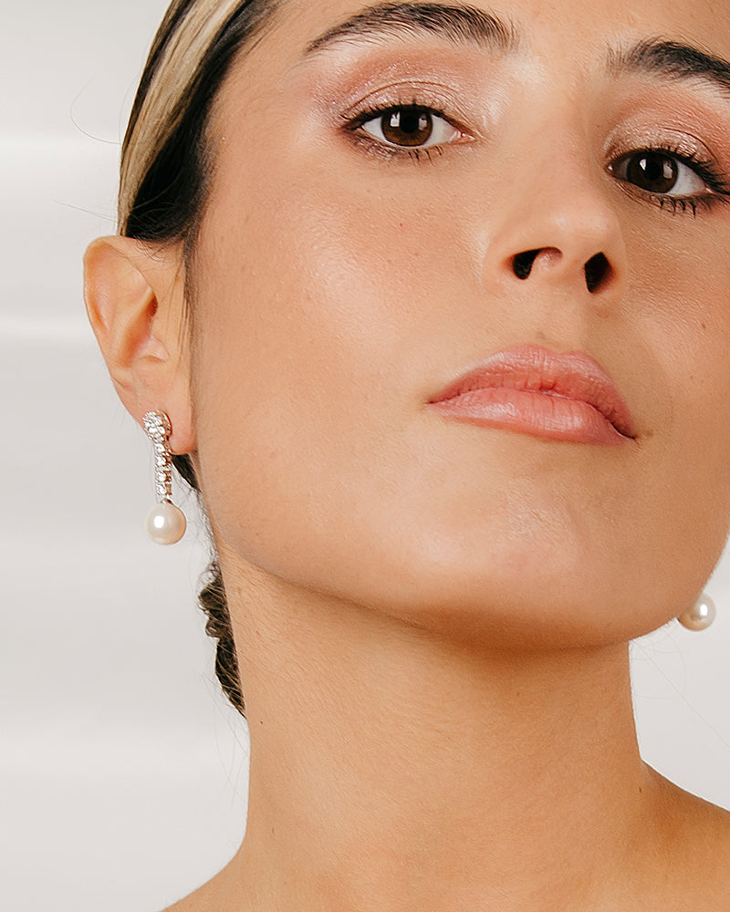 Pendientes BRILLIANT CUT en plata de ley con circonitas Excellence star cut y perla de concha