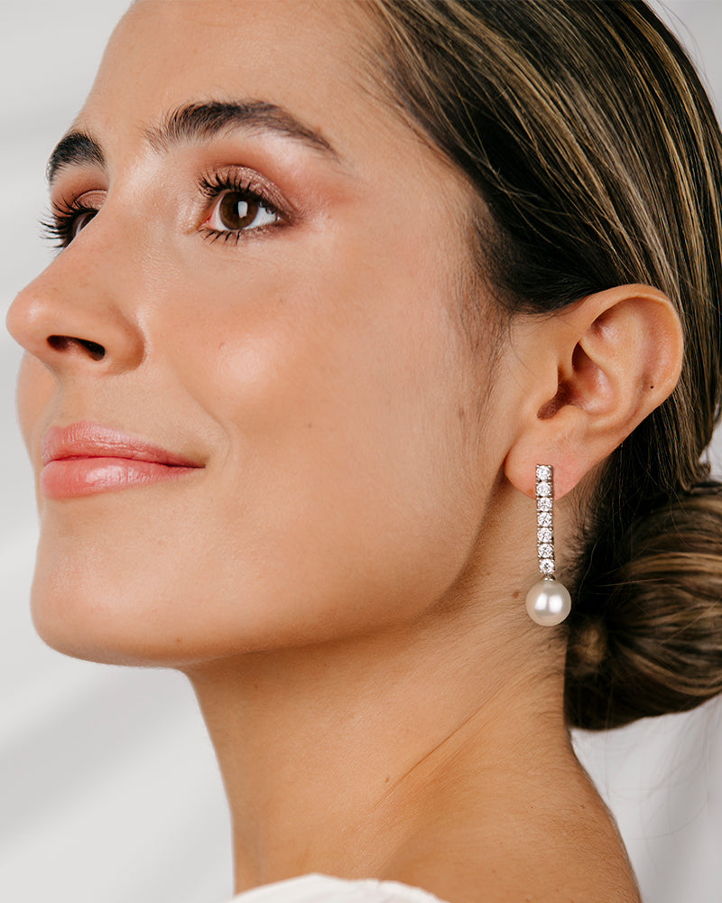 Pendientes BRILLIANT CUT en plata de ley con circonitas Excellence star cut y perla de concha