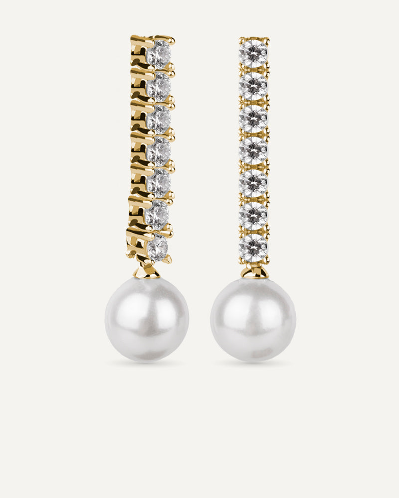 Pendientes BRILLIANT CUT en plata de ley con circonitas Excellence star cut y perla de concha