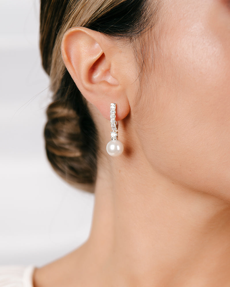Pendientes BRILLIANT CUT en plata de ley con circonitas Excellence star cut y perla de concha