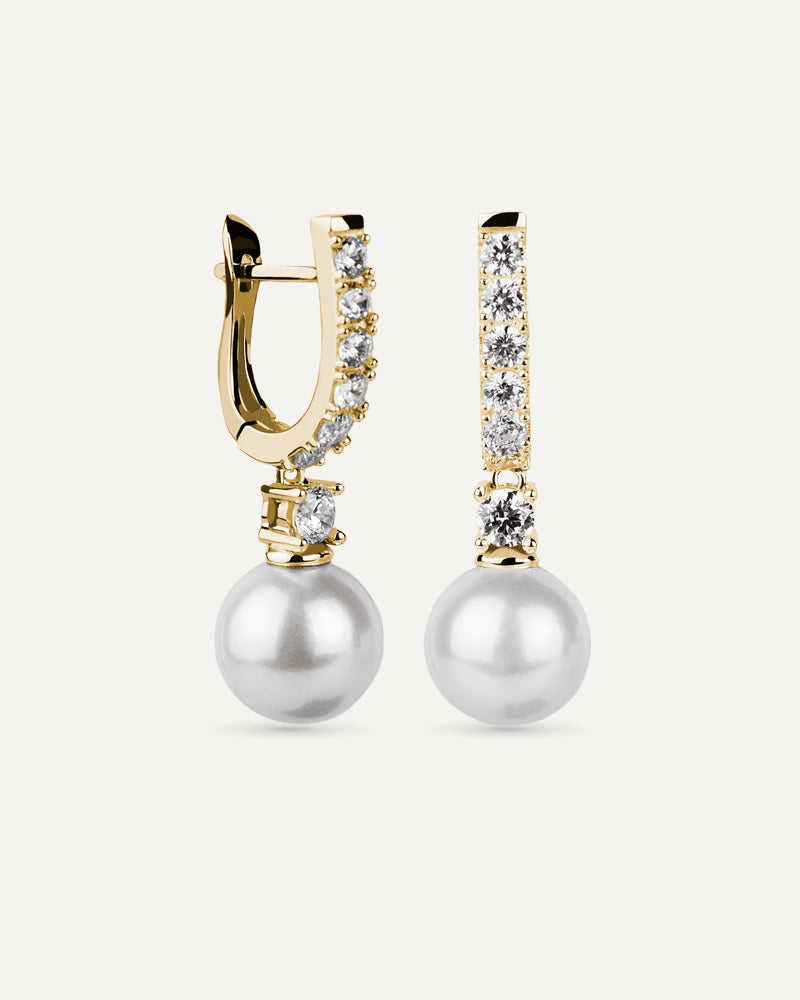 Pendientes BRILLIANT CUT en plata de ley con circonitas Excellence star cut y perla de concha